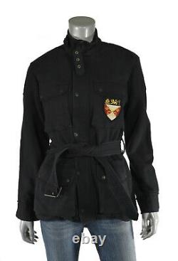 Women's Polo Ralph Lauren Rugby Black Heavy Fleece Belted Crest Jacket New