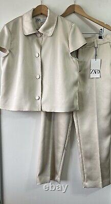 ZARA IVORY HEAVY SATIN SUIT, JACKET Size L, TROUSERS Size M, RRP £119.98 BNWT