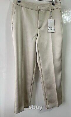 ZARA IVORY HEAVY SATIN SUIT, JACKET Size L, TROUSERS Size M, RRP £119.98 BNWT