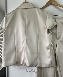 ZARA IVORY HEAVY SATIN SUIT, JACKET Size L, TROUSERS Size M, RRP £119.98 BNWT