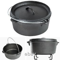 7 Pièce Poids Lourd Néerlandais Four En Fonte Cookware Camping Fire Cooking Pot Box