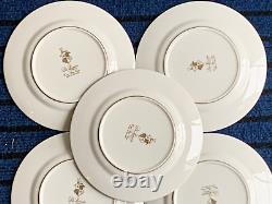 8 x Nouvelles assiettes latérales en porcelaine De Lamerie lourdement dorées avec des cloches florales bordeaux 6,25'