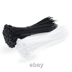 Attaches câbles robustes en nylon plastique longs et larges, solides blancs/noirs.