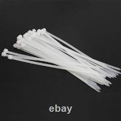 Attaches câbles robustes en nylon plastique longs et larges, solides blancs/noirs.