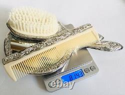 Boxed Vintage 1960 Lourd 3 Pièces En Argent Plaqué Brosse, Miroir Et Peigne Vanity