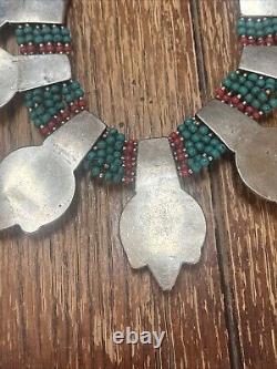 Choker/bib en argent fait main tibétain avec turquoise et corail, pièce statement lourde