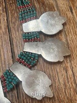 Choker/bib en argent fait main tibétain avec turquoise et corail, pièce statement lourde