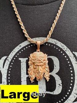 Collier pendentif Jésus en or rose massif 14 carats et argent sterling 925 TRÈS LOURD
