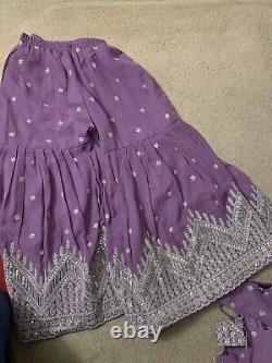 Costume de mariage/robe Sharara 3 pièces en mauve lourd avec salwar kameez et dupatta