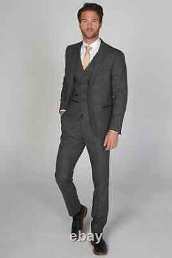 Costume trois pièces en tweed gris charbon pour homme, tissu lourd, coupe ajustée, mariage