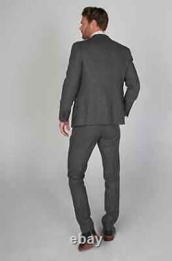 Costume trois pièces en tweed gris charbon pour homme, tissu lourd, coupe ajustée, mariage