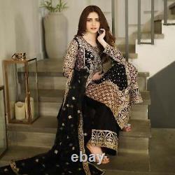 Designer pakistanais Shalwar Kameez Noir Éblouissant - Broderie lourde préte