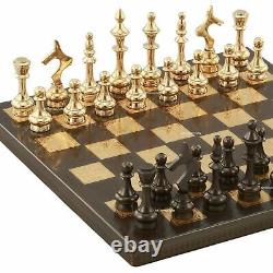 Ensemble d'échecs en métal de luxe en laiton lourd de 12 pouces avec plateau - Cadeau parfait