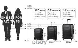 Ensemble de bagages 3 pièces (20/24/28) avec roues pivotantes, ABS, coque rigide, très résistant