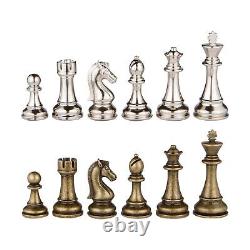 Janus pièces d'échecs en métal argent et bronze extra lourd avec roi de 4,5 pouces