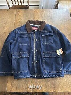 Manteau en denim d'hiver épais Vintage NOS Wrangler avec doublure en sherpa et patch, taille 3XL