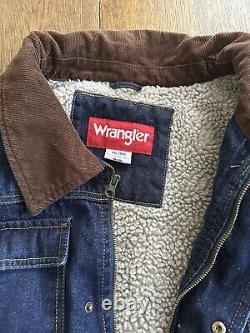 Manteau en denim d'hiver épais Vintage NOS Wrangler avec doublure en sherpa et patch, taille 3XL