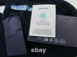 NWT PRADA Pull col roulé en tricot lourd marine avec boutons dorés 36/US 0 2 150 $