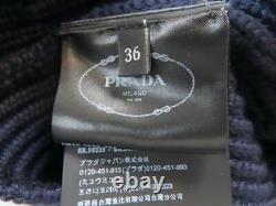 NWT PRADA Pull col roulé en tricot lourd marine avec boutons dorés 36/US 0 2 150 $