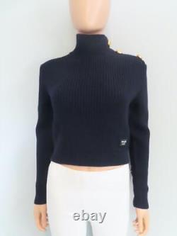 NWT PRADA Pull col roulé en tricot lourd marine avec boutons dorés 36/US 0 2 150 $