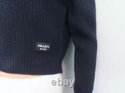 NWT PRADA Pull col roulé en tricot lourd marine avec boutons dorés 36/US 0 2 150 $