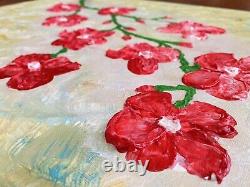 Peinture Acrylique Floral Toile Sculpture Fleur Texture Lourde 3d Impasto 16x20