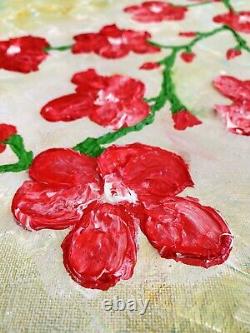 Peinture Acrylique Floral Toile Sculpture Fleur Texture Lourde 3d Impasto 16x20