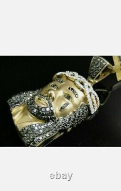 Pendentif de tête lourde en moissanite plaqué or jaune 14 carats avec visage de Jésus