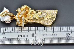 Pendentif lourd en or jaune 10K de 1,60 pouce avec mini visage de Jésus serti de diamants de 1,93 CT.