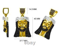 Pendentif lourd en tête Moissanite en or jaune 14K plaqué, visage de Jésus