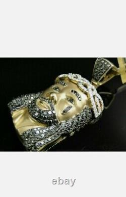 Pendentif lourd en tête Moissanite en or jaune 14K plaqué, visage de Jésus