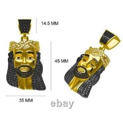 Pendentif lourd en tête Moissanite en or jaune 14K plaqué, visage de Jésus