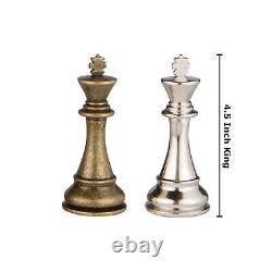 Pièces d'échecs en métal extra lourd Janus Silver and Bronze avec un roi de 4,5 pouces