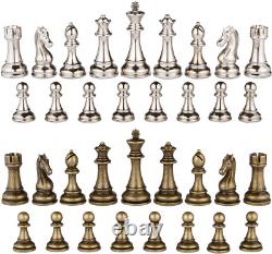 Pièces d'échecs en métal extra lourd Janus Silver et Bronze avec roi de 4,5 pouces et expositions
