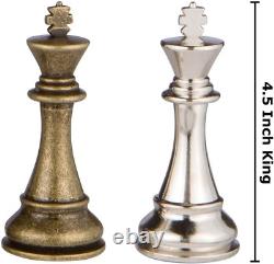 Pièces d'échecs en métal extra lourd Janus en argent et en bronze avec roi de 4,5 pouces et Ex