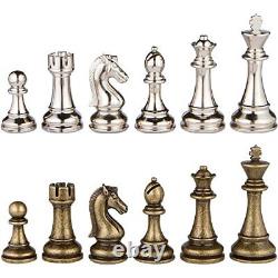 Pièces d'échecs en métal lourd Janus Silver et Bronze Extra Heavy avec Roi de 4,5 pouces et Ex