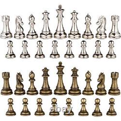 Pièces d'échecs en métal lourd Janus Silver et Bronze Extra Heavy avec Roi de 4,5 pouces et Ex