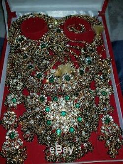 Plaqué Or Lourd Bridal Indian Green Pakistan Bijoux 8 Piece Full Set