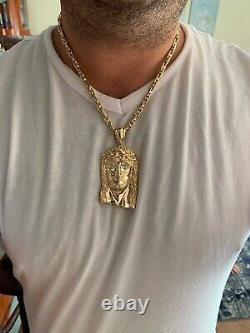 Solide 10k Yellow Gold Vs Natural Diamond Jesus Piece Pendentif Made In Italy Heavy