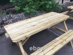 Table de pique-nique en duo en bois, robuste, entièrement assemblée, 4ft / 5ft / 6ft / 7ft