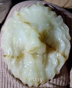 Tête de lion en cristal jade jaune, 2,7 lbs, 1228 g, 6,5 x 8,4 pièce lourde. WOWZA