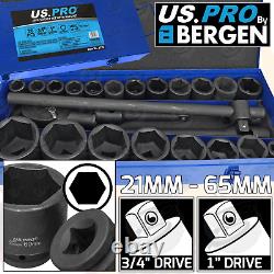 US PRO Douille à chocs 3/4 & 1 Drive et ensemble de clés à cliquet 21mm 65mm HGV RENFORCÉ