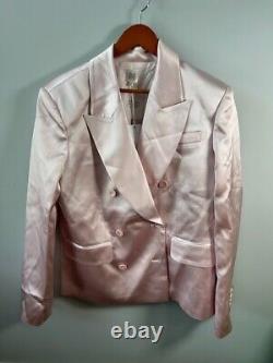 Veste de costume rose double boutonnage en satin lourd Helsa taille S, surdimensionnée, neuve avec étiquette