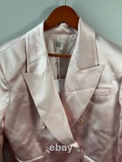 Veste de costume rose double boutonnage en satin lourd Helsa taille S, surdimensionnée, neuve avec étiquette