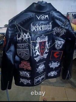 Veste en cuir à patchs de Heavy Metal Behemoth Batushka Unique Marchandise de groupe faite à la main