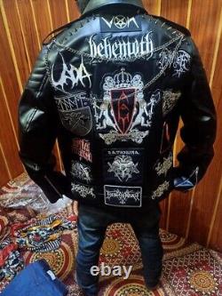 Veste en cuir à patchs de Heavy Metal Behemoth Batushka Unique Marchandise de groupe faite à la main