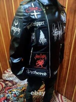 Veste en cuir à patchs de Heavy Metal Behemoth Batushka Unique Marchandise de groupe faite à la main