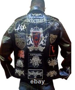 Veste en cuir à patchs de Heavy Metal Behemoth Batushka Unique Marchandise de groupe faite à la main